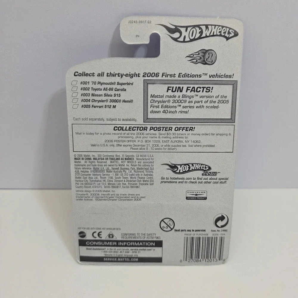Hot Wheels 2006 First Editions Chrysler 300C Hemi Silver FTE Wheels J3245 4/38